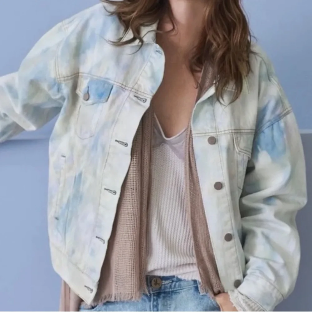 Free People Cream Denim Jacket - Picture 1 of 8